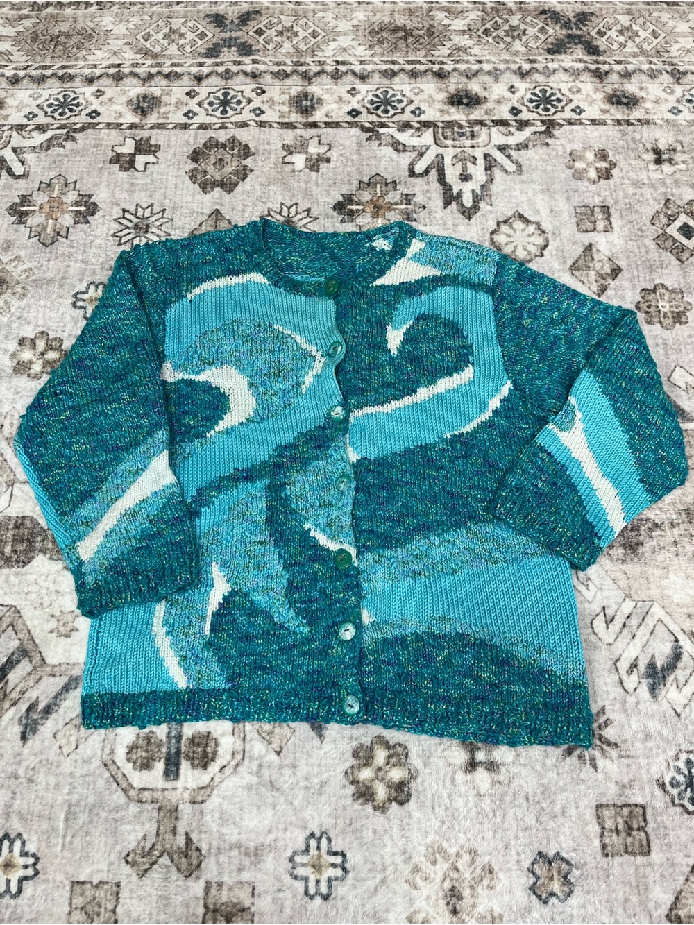 blue & teal abstract cardigan